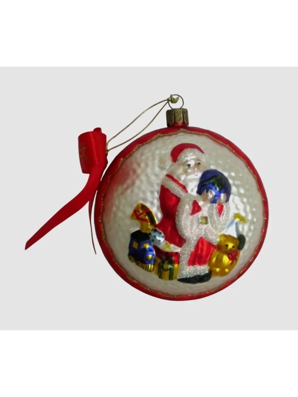 Vintage Waterford Santa Glass Christmas Ornament With Globe and Toys 4.5